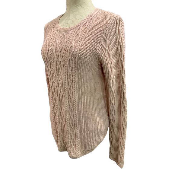 Small Jeanne Pierre Womens Pink Cable Knit Cotton Sweater - Picture 3 of 9